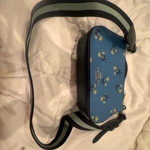 Coach Blue and Black Belt Bag with Leather Accents